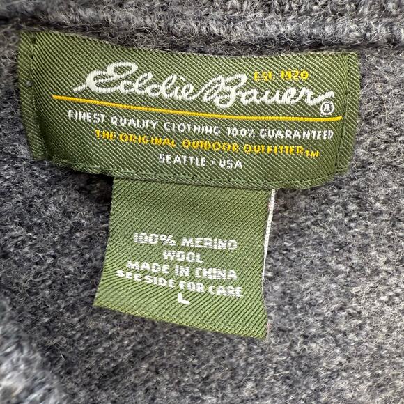 Eddie Bauer Cardigan Sweater Women's L Grey 100% Merino Wool Long Cozy - Picture 7 of 11